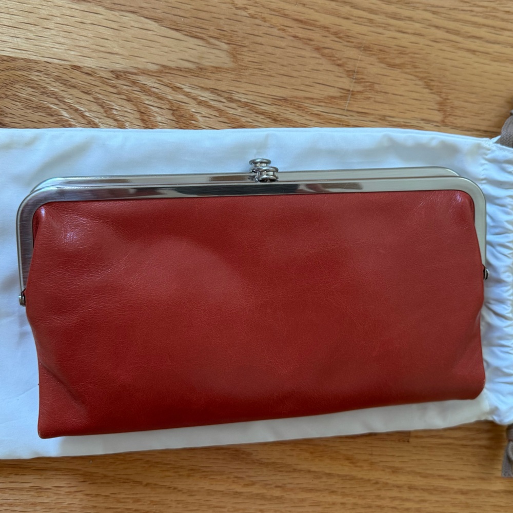 Red Leather Clutch with Silver Frame